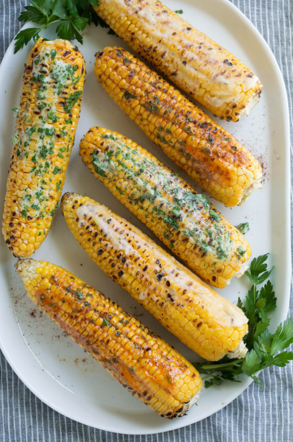 Grilled Corn On The Cob with Parmesan Garlic Butter  - The Pioneer Plate