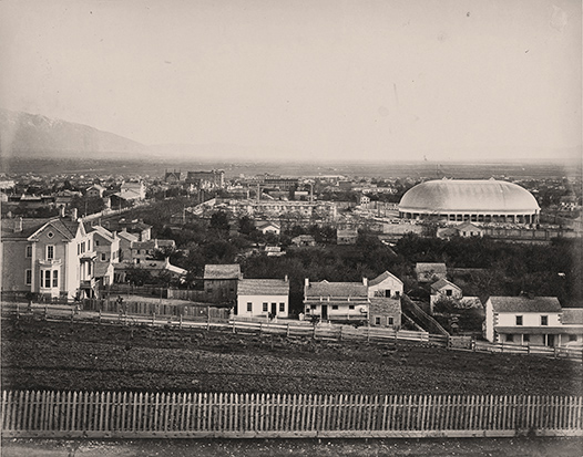 [View of Salt Lake Tabernacle and city]
