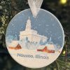 Snowy Nauvoo Temple Scene Ceramic Ornament